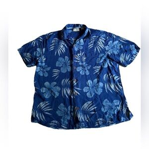Carribean Silk Blend Hawaiian Shirt Mens L Royal Blue Hibiscus Beach Button Up